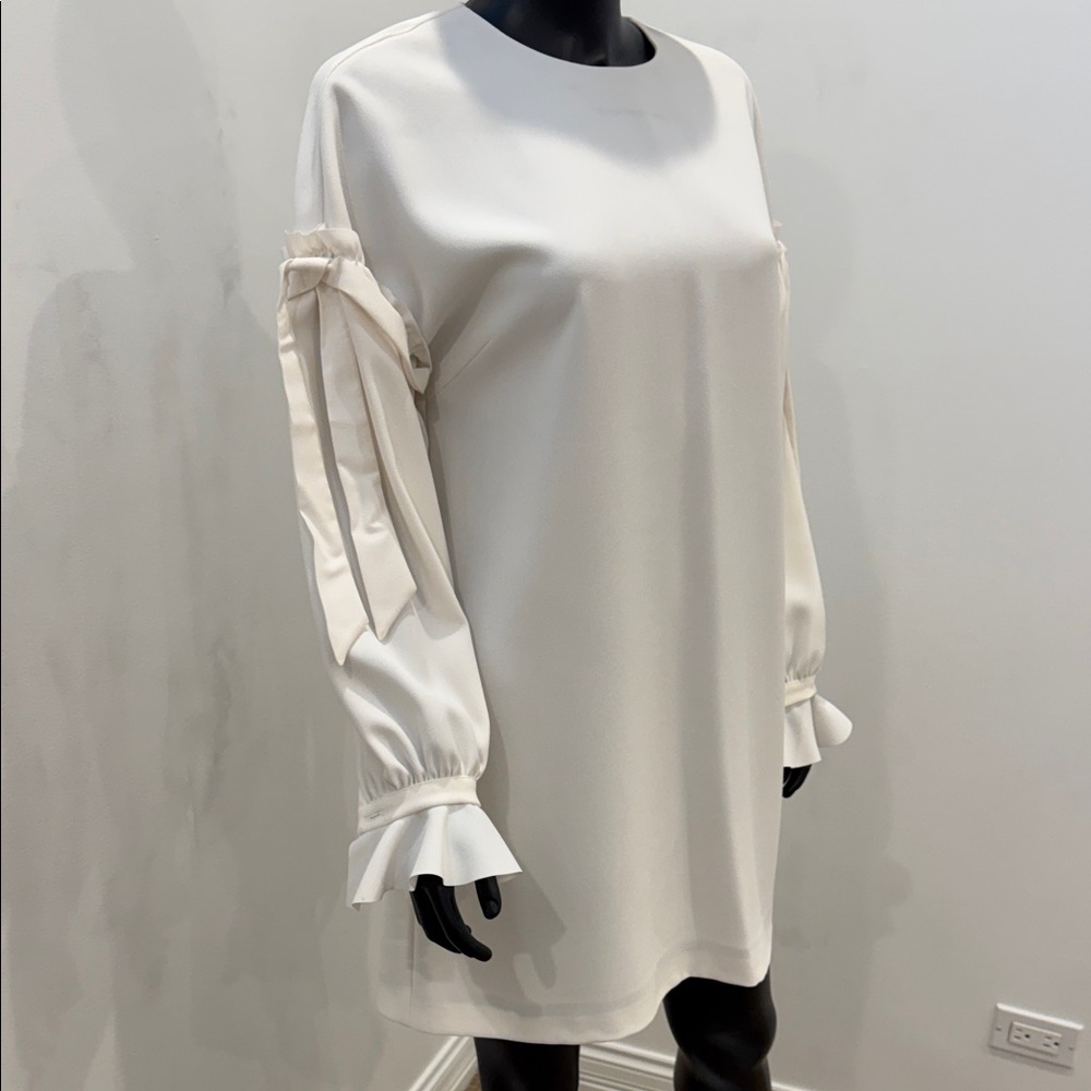 PINKO Ivory Bow Sleeve Shift Dress Elegant Italian Designer Size 40 NEW